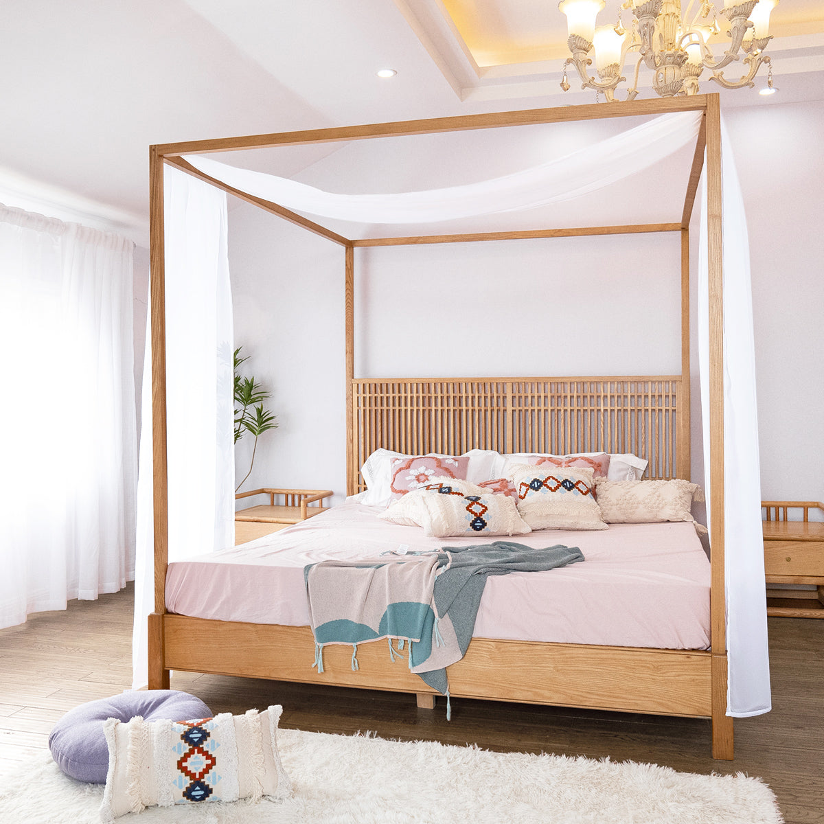 Linentalks Sheer Canopy Bed Scarf – Luxury Bed Drapery for King California King Four-Poster Beds Elegant Canopy Bed Curtains and Valance