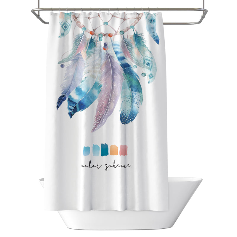 Linentalks Waterproof Feather Bathroom Shower Curtain Set