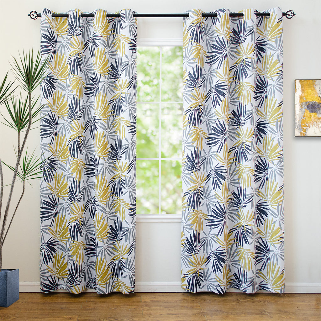 Tropical leaf curtains leaf patterned blackout curtains mustard yellow curtain for bedroom and living room, room darkening curtains with pattern cortinas amarillas para sala habitacion modernas cortinas blackout cortinas para sala amarillas 